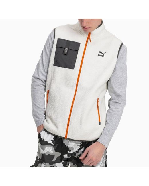 PUMA White Xtg Trail Fleece Full Zip Pocket Vest for men