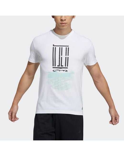 Adidas White Wj T Gfx Logo Series Printing Sports Round Neck Short Sleeve for men