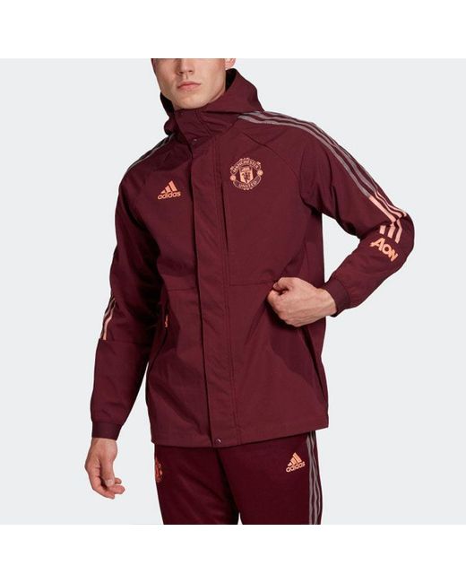 Adidas Red Mufc Travel Jkt Manchester United Soccer/Football Sports Hooded Jacket for men