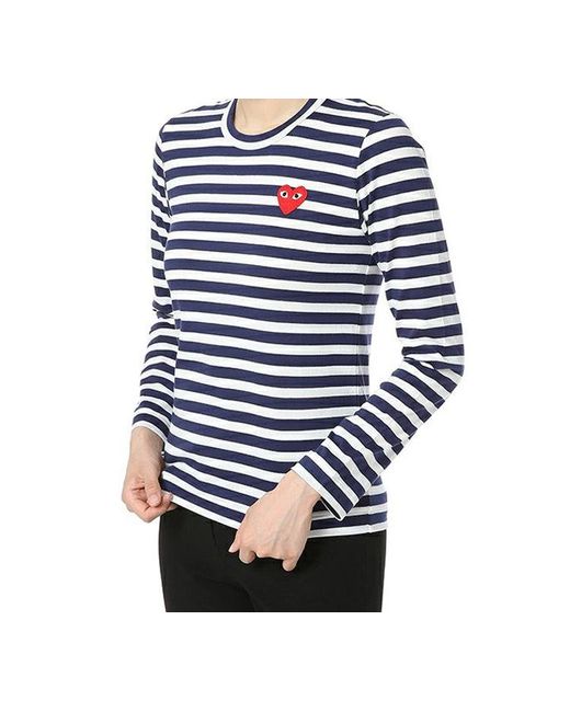 COMME DES GARÇONS PLAY Blue (Wmns) Stripe Small Logo Long Sleeves Tee