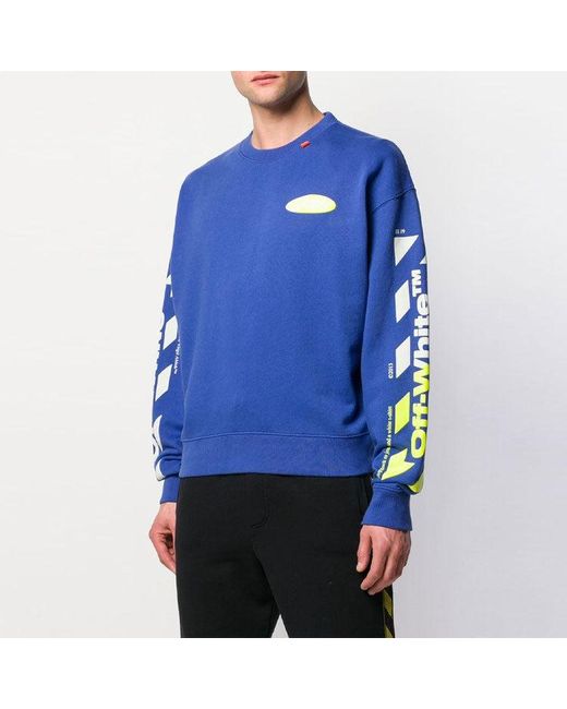 Off-White c/o Virgil Abloh Blue Ss19 Diagonals Crew Neck Sweater for men