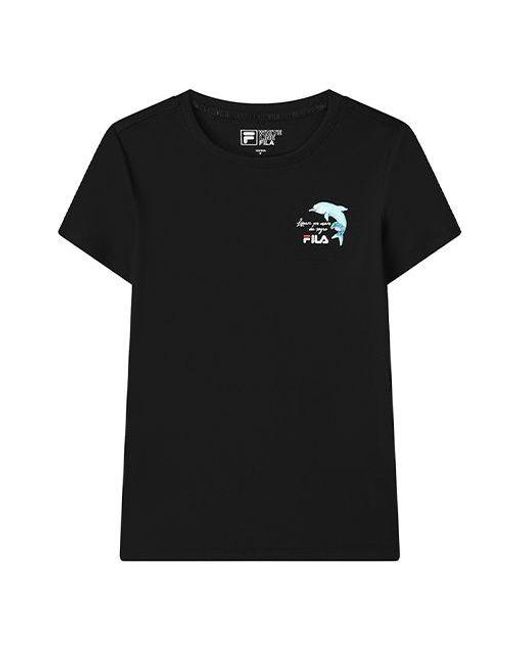Fila Black (Wmns) Dolphin Printing Round Neck Short Sleeve