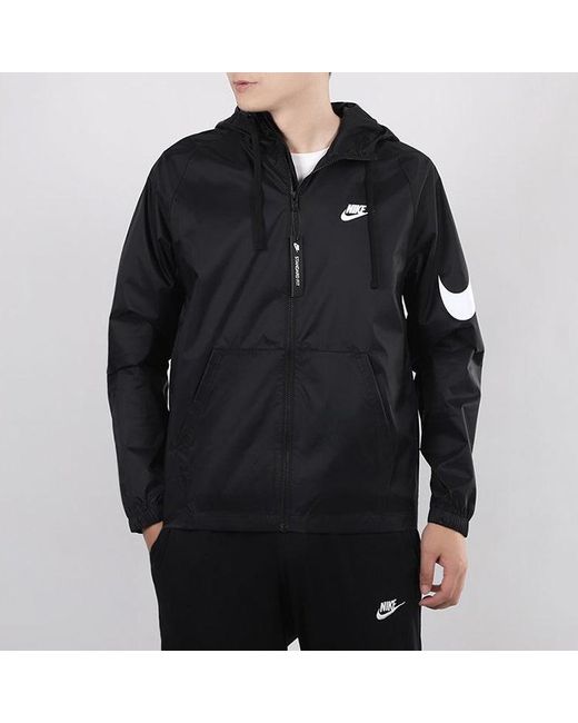 Nike Black Sportswear Swoosh Full-Length Zipper Cardigan Hooded Jacket for men