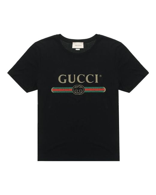 Gucci Black Distressed Fake Logo T Shirt for men