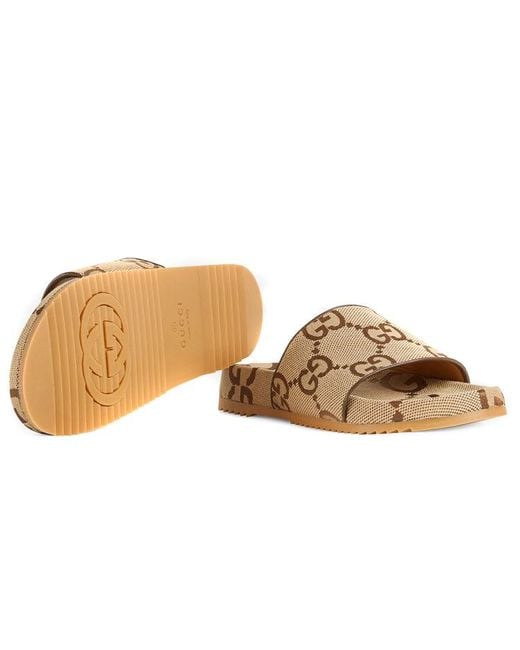 Gucci Natural Gg Canvas Slide Sandal 'Camel Monogram' for men