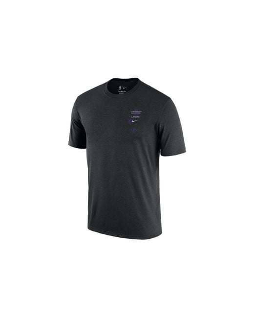 Nike X Nba Crossover Los Angeles Lakers Courtside Pattern Printing Round Neck Short Sleeve Black for men