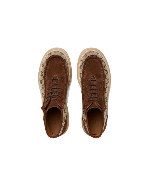 Gucci Brown Gg Canvas Suede Lace-Up Ankle Boot for men