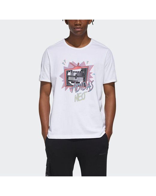 Adidas White Neo Funny Printing Sports Round Neck Short Sleeve for men