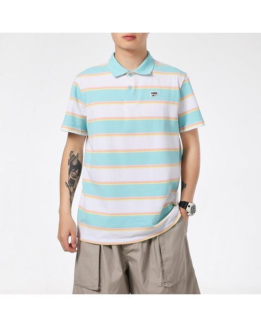 PUMA Blue Downtown Stripe Polo Tee Shirt for men