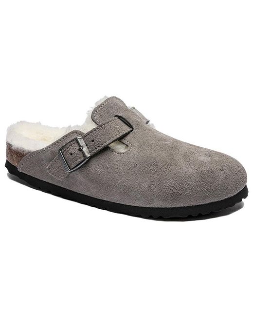 Birkenstock Gray Boston Fur Narrow 'Suede Stone Coin' for men