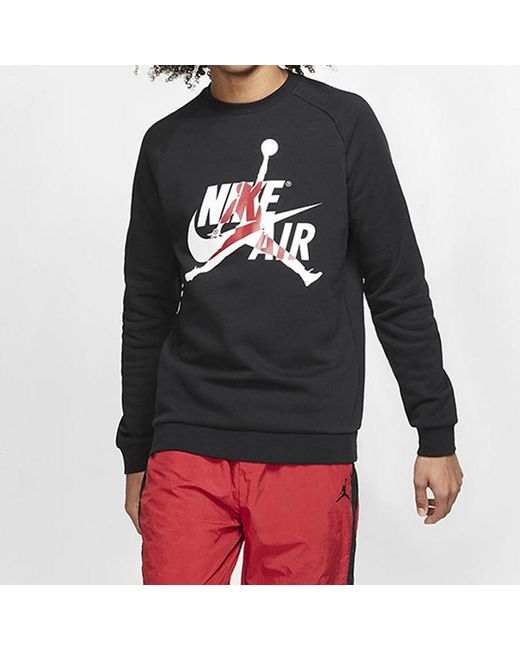 Nike Black Jordan Air Flying Printing Knit Round Neck Pullover for men