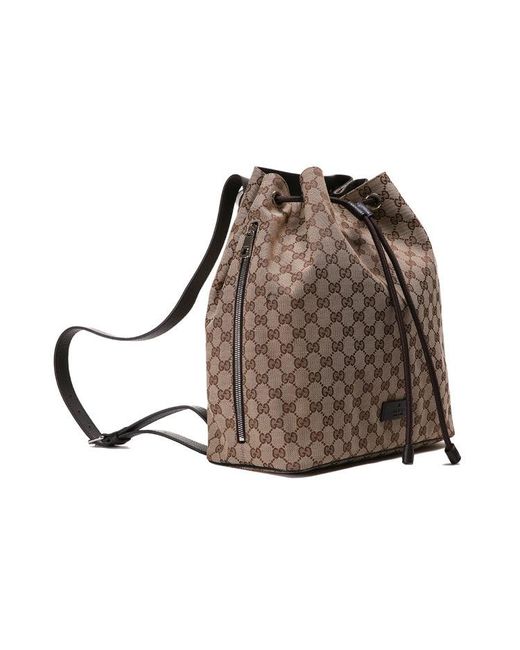 Gucci Brown Logo Drawstring Canvas Bucket Bag Backpack One Size for men