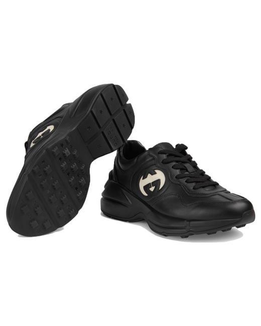 Gucci Black Rhyton Interlocking G Leather Low-top Trainers