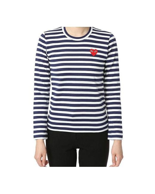 COMME DES GARÇONS PLAY Blue (Wmns) Stripe Small Logo Long Sleeves Tee