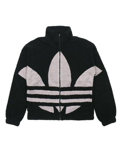 Adidas Black Originals Contrasting Colors Large Logo Pattern Lamb's Wool Jacket for men