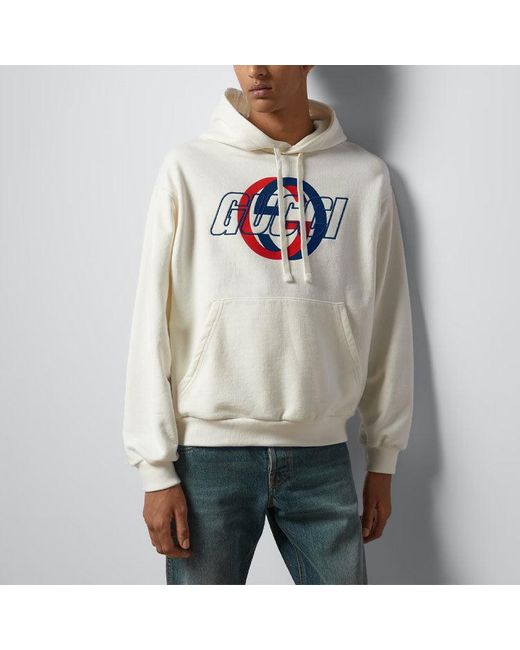 Gucci White Cotton Jersey Hooded Sweatshirt for men