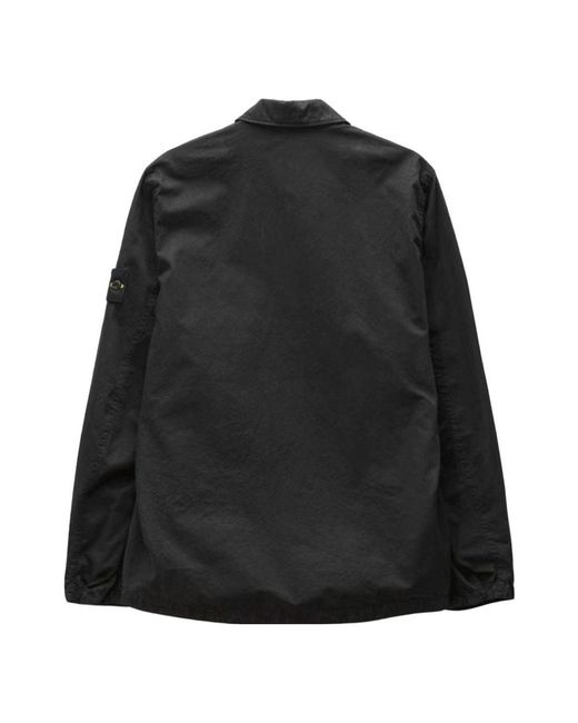 Stone Island Black Brushed Cotton Canvas Zip Shirt Jacket for men