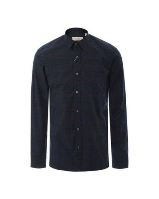 Burberry Blue Plaid Long Sleeves Shirt for men