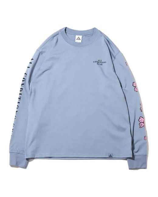 Nike Blue Acg Ss22 Flowers Alphabet Printing Casual Long Sleeves for men