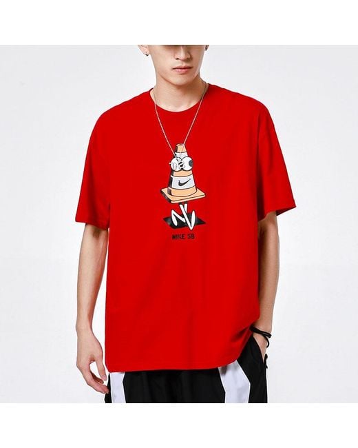 Nike Red Sb Skateboard Funny Printing Sports Round Neck Short Sleeve for men