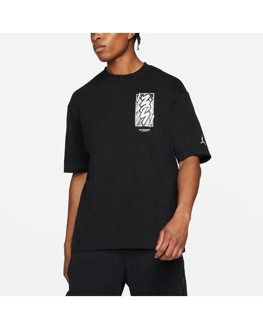 Nike Black Jordan Dri-Fit Zion Basketball Sports Printing Knit Round Neck Short Sleeve T-Shirt for men