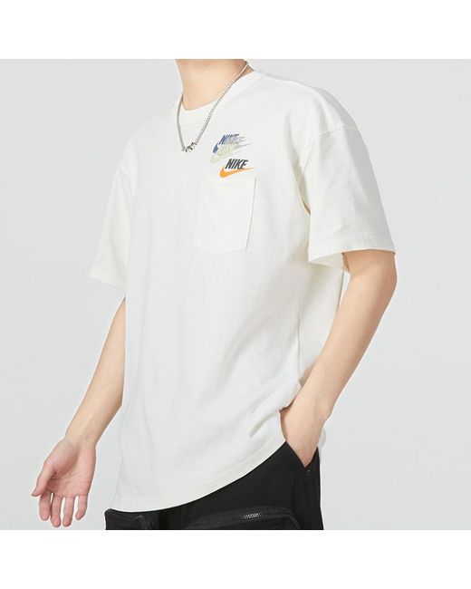 Nike White As Nsw Tee Prem Pocket Casual Breathable Round Neck Logo Solid Color Short Sleeve T-Shirt for men