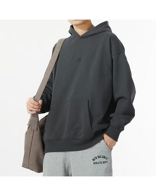 New Balance Gray Embroidery Nb Logo Hoodie for men