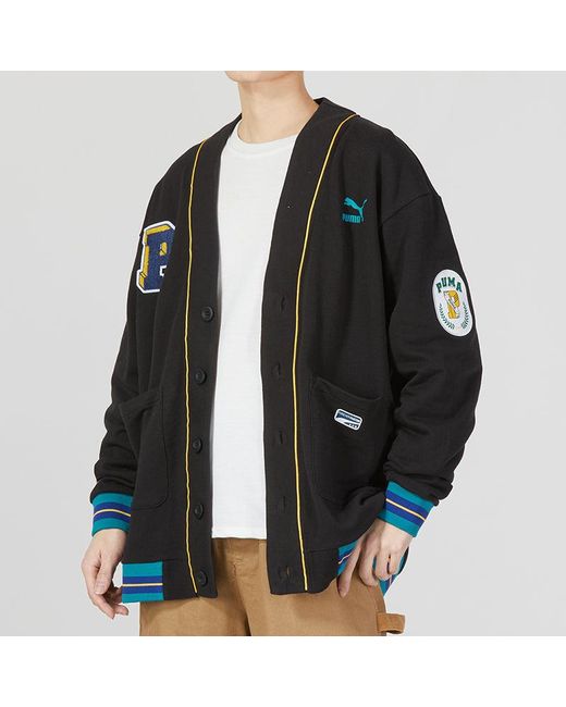 PUMA Black Team Badge V-Neck Jacket for men