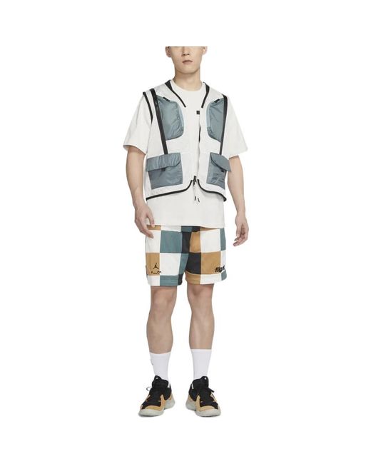 Nike Blue Plaid Splicing Logo Printing Straight Shorts for men