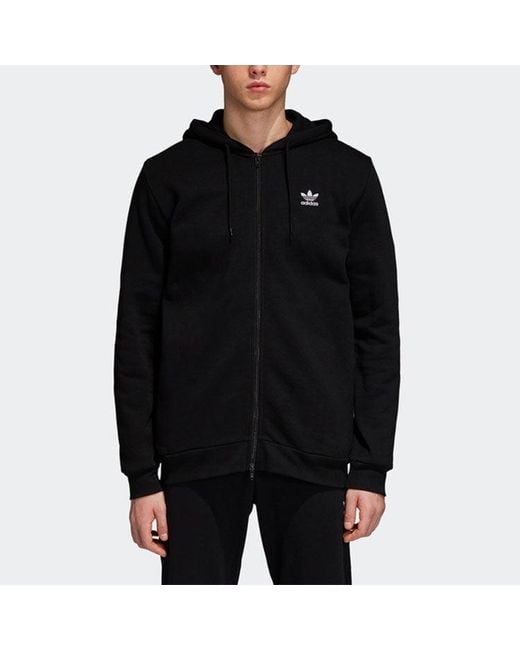Adidas Black Originals Trf Flc Hoodie Zipper Fleece Lined Stay Warm Hooded Jacket for men