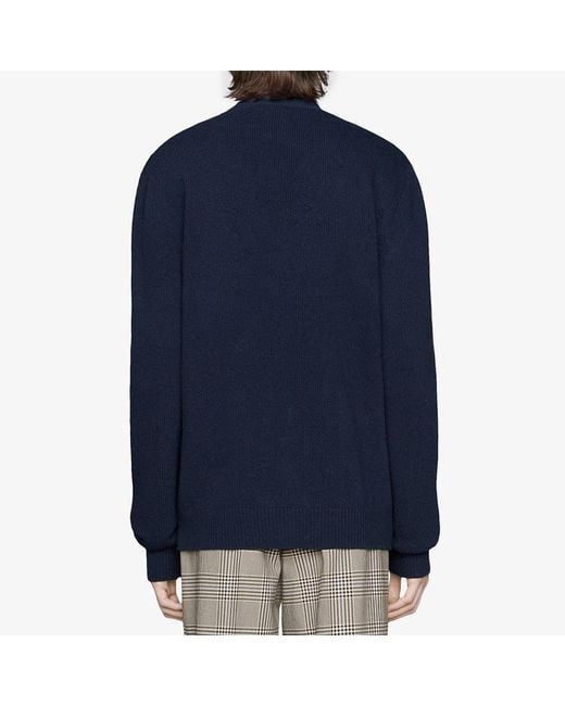 Gucci Blue Gg Checked Jacquard Cashmere Sweater For for men