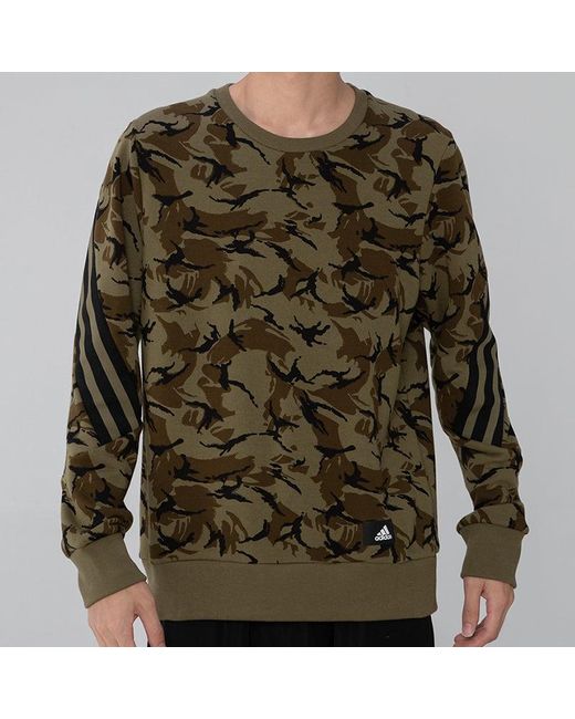 Adidas Green Camouflage Pattern Round Neck Long Sleeves Military for men