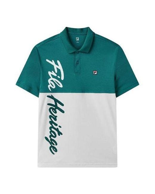Fila Green Contrasting Colors Alphabet Printing Tennis Short Sleeve Polo Shirt for men