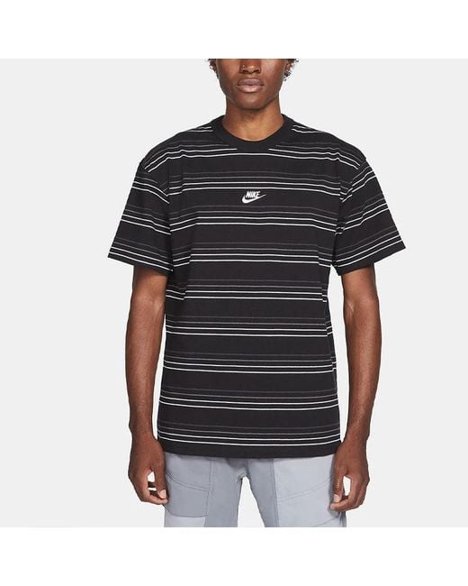 Nike Black Sportswear Embroidered Logo Stripe Loose Knit Sports Short Sleeve for men