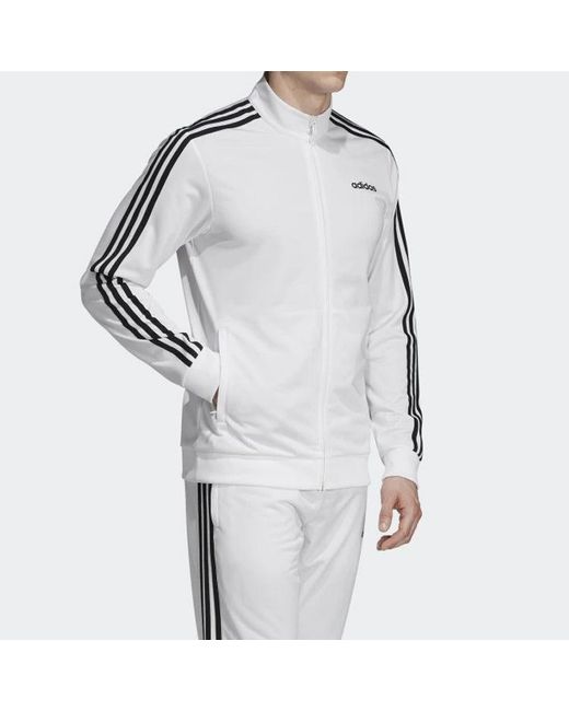 Adidas White Essentials3 Stripe Elastic Sports Jacket for men