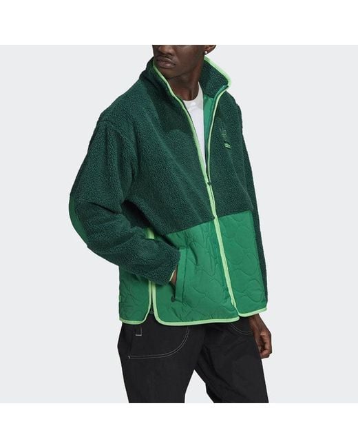 Adidas Green Originals Big Trfl Sherpa Outdoor Sport Casual Stitching Stand-Collar Jacket for men