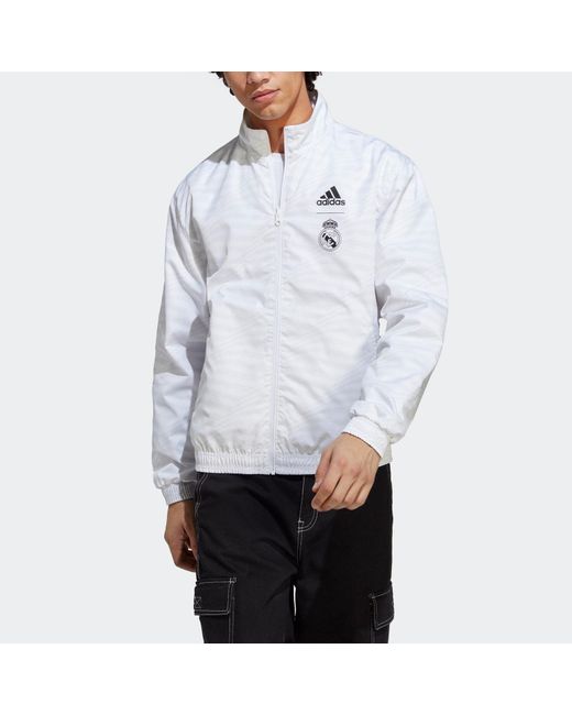 Adidas White Real Madrid Anthem Reversible Jacket for men