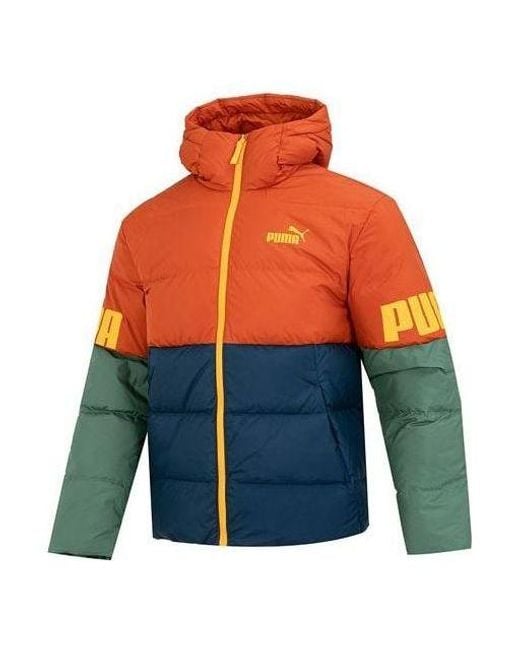 PUMA Orange Power Down Hooded Jacket for men