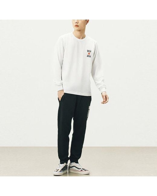 Vans White Earth Pattern Printing Round Neck Long Sleeves T-Shirt for men