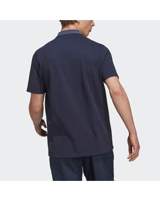 Adidas Blue Bayern Munich Solid Color Stripe Casual Short Sleeve Polo Shirt for men