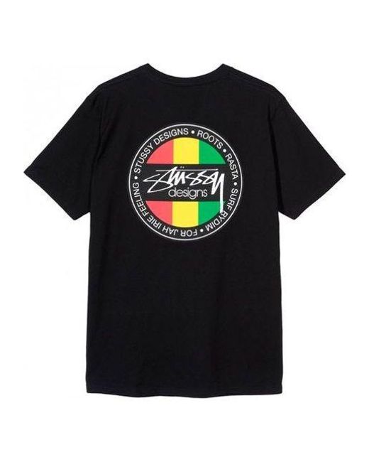 Stussy Black Surf Dot Tee Back Printing Short Sleeve