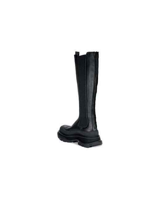 McQueen Black (Wmns) Tread Leather Over-The-Knee Boots