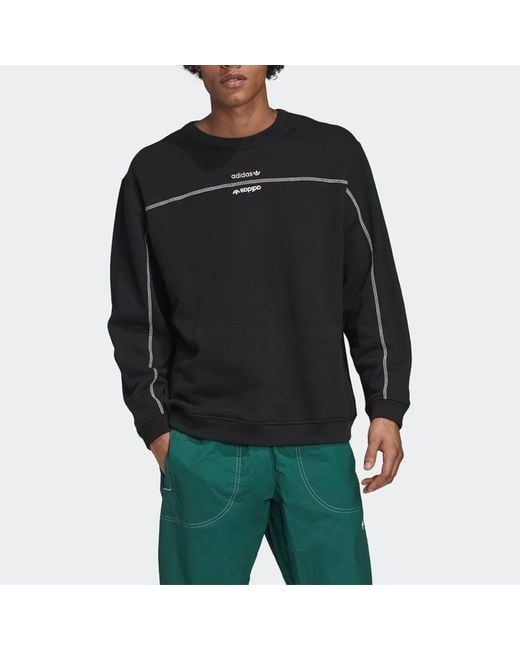 Adidas Black Originals Logo Ribbed Sleeve Sports Pullover for men