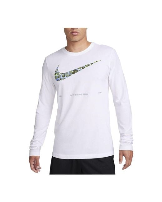 Nike White Dri-Fit Long Sleeve T-Shirt for men