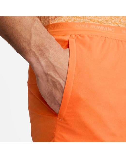 Nike Orange Stride Dri-Fit 5" Brief-Lined Running Shorts for men