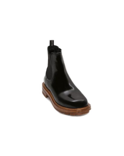 McQueen Black Shiny Leather Chelsea Boots for men