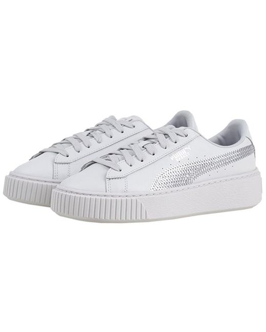 PUMA White (Wmns) Basket Platform Bling