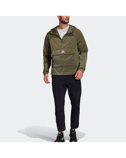 Adidas Green Half Zipper Casual Hooded Pullover Sports Jacket Tops for men