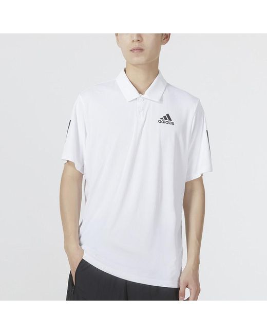 Adidas White Solid Color Stripe Tennis Athleisure Casual Sports Short Sleeve Polo Shirt for men