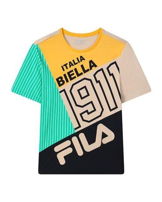 Fila Black Contrast Color Stitching Logo Short Sleeve for men